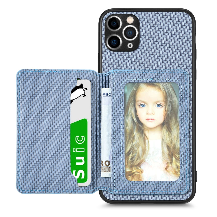 For iPhone 11 Pro Carbon Fiber Magnetic Card Bag Phone Case