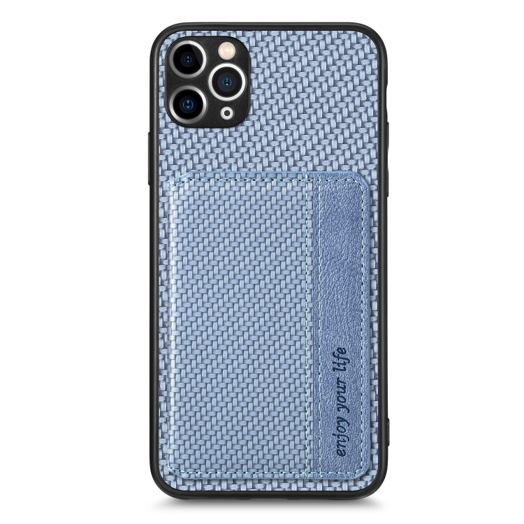 For iPhone 11 Pro Carbon Fiber Magnetic Card Bag Phone Case
