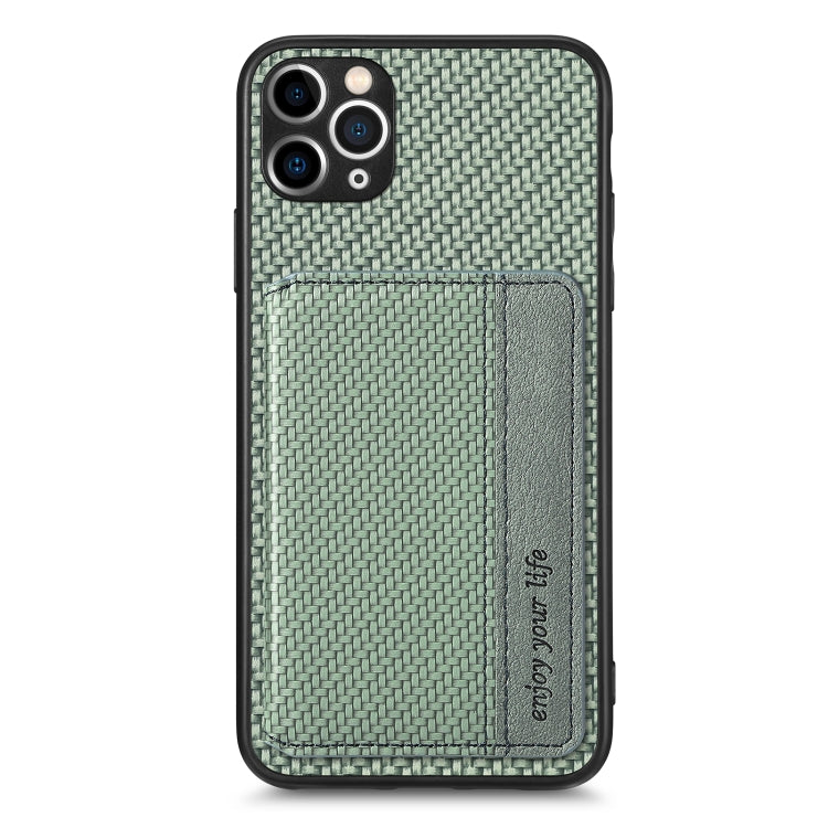 For iPhone 11 Pro Carbon Fiber Magnetic Card Bag Phone Case