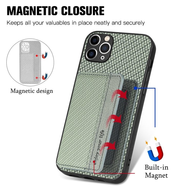 For iPhone 11 Pro Carbon Fiber Magnetic Card Bag Phone Case