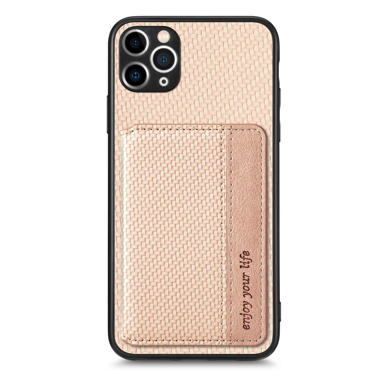 For iPhone 11 Pro Carbon Fiber Magnetic Card Bag Phone Case