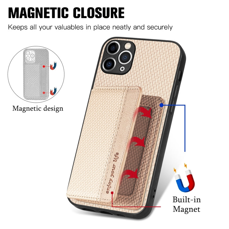 For iPhone 11 Pro Carbon Fiber Magnetic Card Bag Phone Case