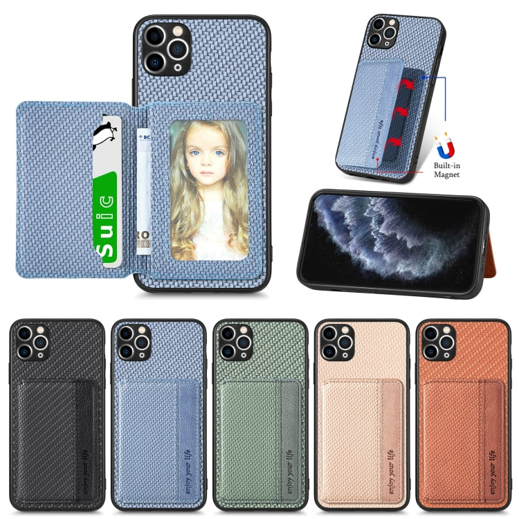 For iPhone 11 Pro Carbon Fiber Magnetic Card Bag Phone Case