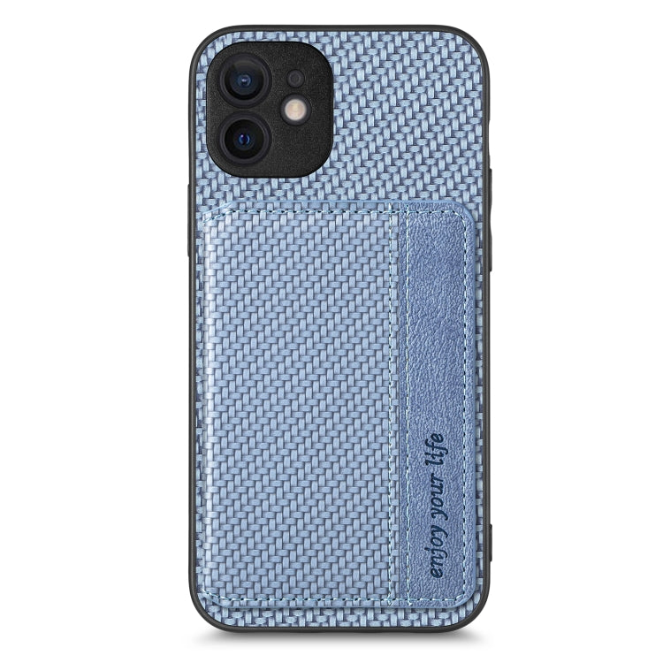 For iPhone 11 Pro Max Carbon Fiber Magnetic Card Bag Phone Case
