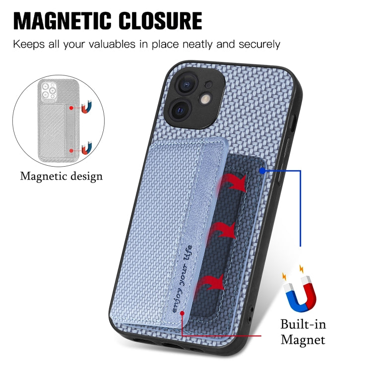 For iPhone 11 Pro Max Carbon Fiber Magnetic Card Bag Phone Case