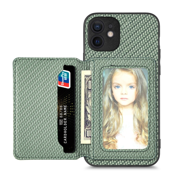 For iPhone 11 Pro Max Carbon Fiber Magnetic Card Bag Phone Case
