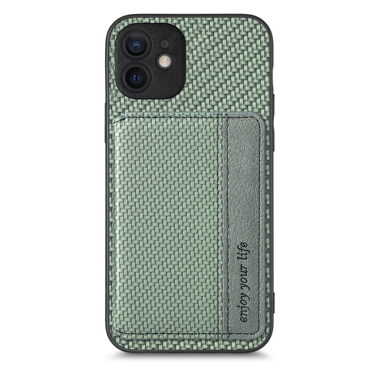 For iPhone 11 Pro Max Carbon Fiber Magnetic Card Bag Phone Case