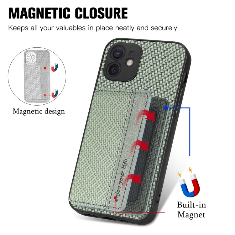 For iPhone 11 Pro Max Carbon Fiber Magnetic Card Bag Phone Case