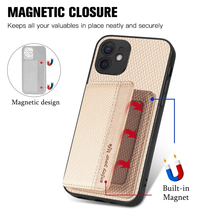 For iPhone 11 Pro Max Carbon Fiber Magnetic Card Bag Phone Case
