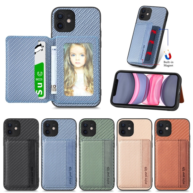 For iPhone 11 Pro Max Carbon Fiber Magnetic Card Bag Phone Case