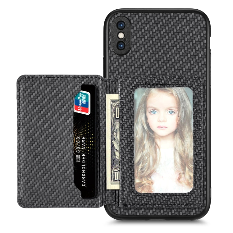 For iPhone X / XS Carbon Fiber Magnetic Card Bag Phone Case