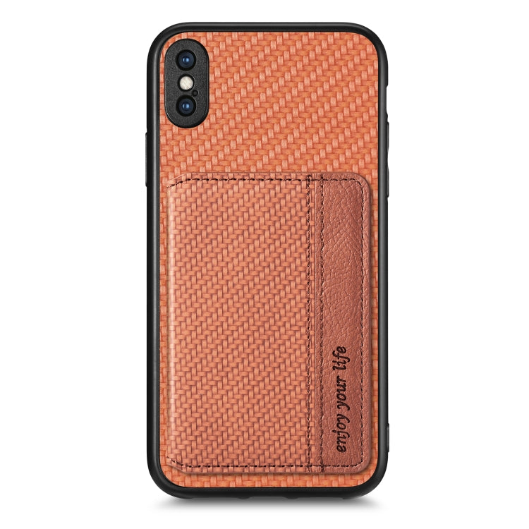 For iPhone X / XS Carbon Fiber Magnetic Card Bag Phone Case