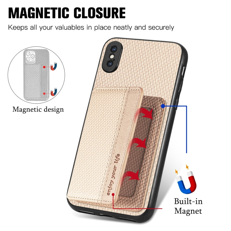 For iPhone X / XS Carbon Fiber Magnetic Card Bag Phone Case
