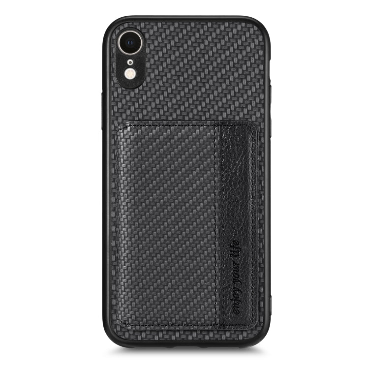 For iPhone XR Carbon Fiber Magnetic Card Bag Phone Case