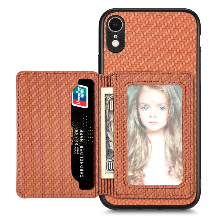 For iPhone XR Carbon Fiber Magnetic Card Bag Phone Case