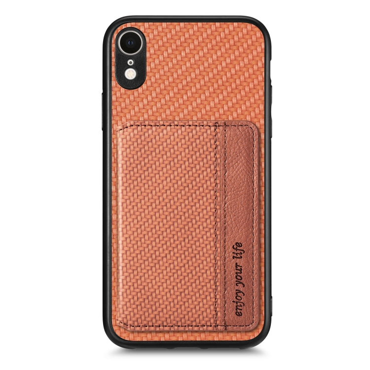 For iPhone XR Carbon Fiber Magnetic Card Bag Phone Case