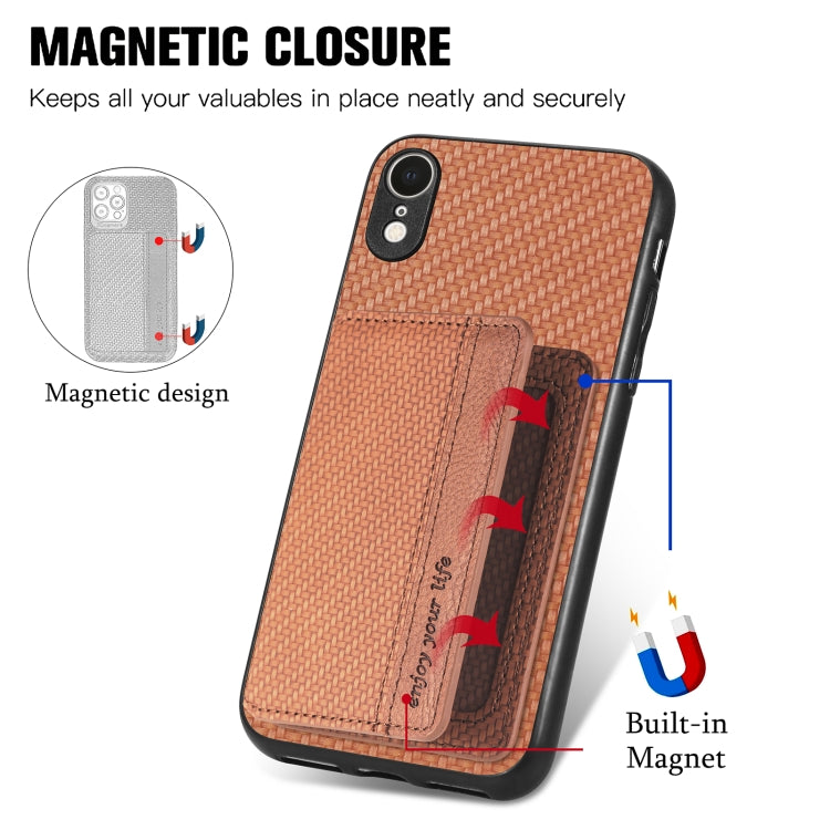 For iPhone XR Carbon Fiber Magnetic Card Bag Phone Case