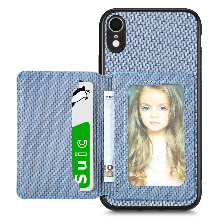 For iPhone XR Carbon Fiber Magnetic Card Bag Phone Case