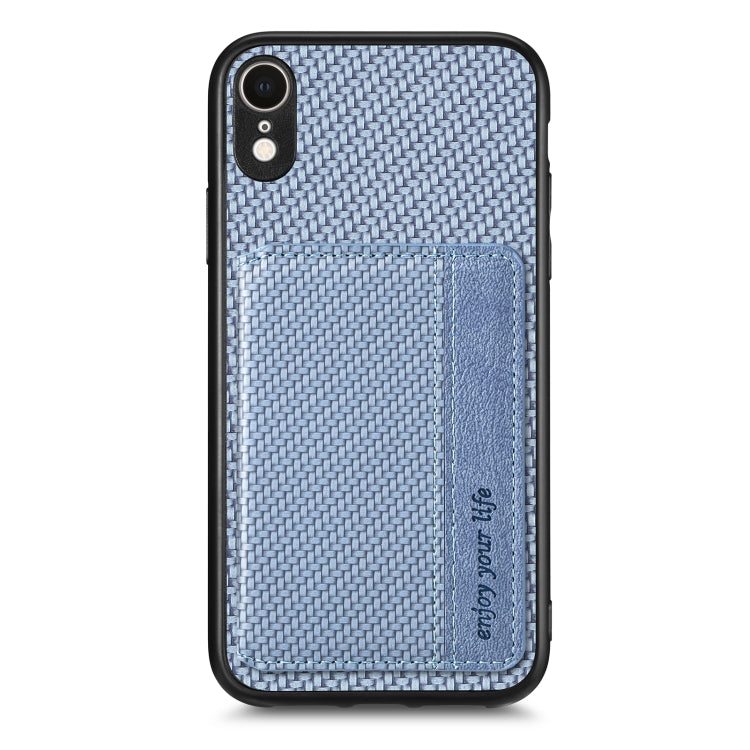 For iPhone XR Carbon Fiber Magnetic Card Bag Phone Case