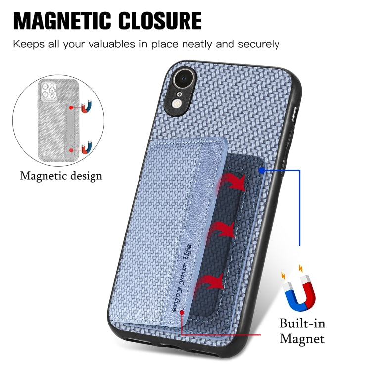 For iPhone XR Carbon Fiber Magnetic Card Bag Phone Case