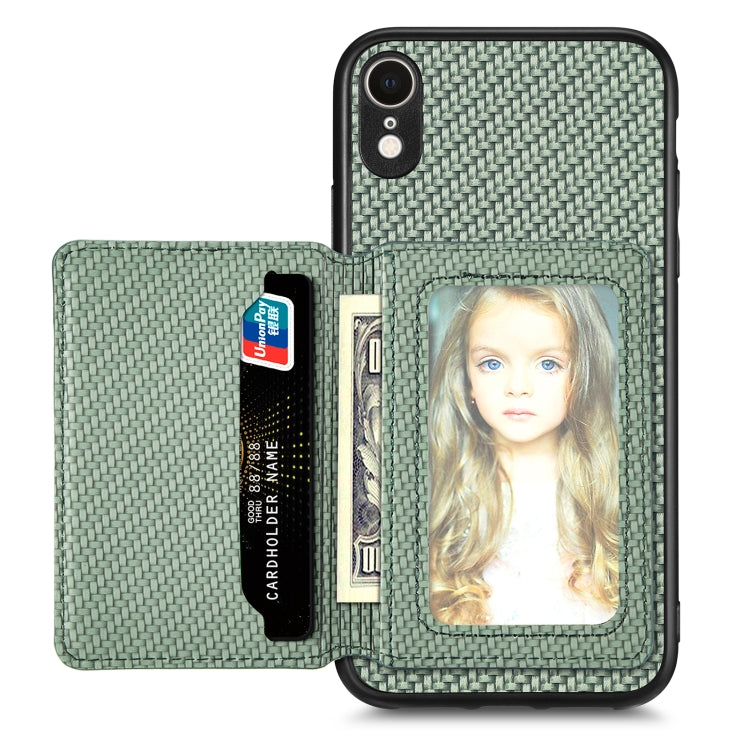 For iPhone XR Carbon Fiber Magnetic Card Bag Phone Case