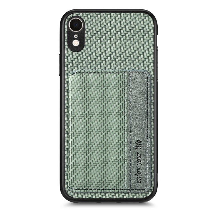 For iPhone XR Carbon Fiber Magnetic Card Bag Phone Case