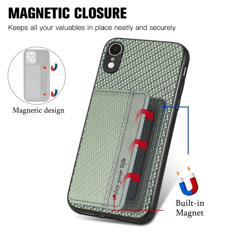 For iPhone XR Carbon Fiber Magnetic Card Bag Phone Case
