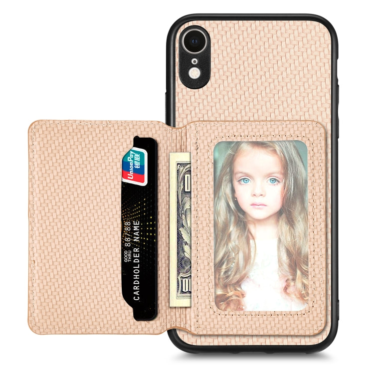 For iPhone XR Carbon Fiber Magnetic Card Bag Phone Case