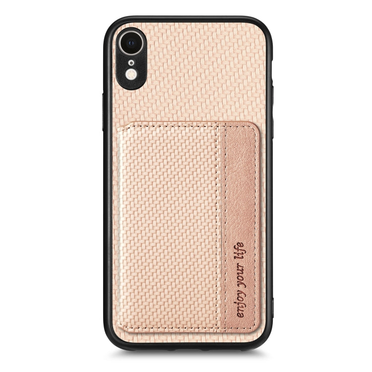 For iPhone XR Carbon Fiber Magnetic Card Bag Phone Case