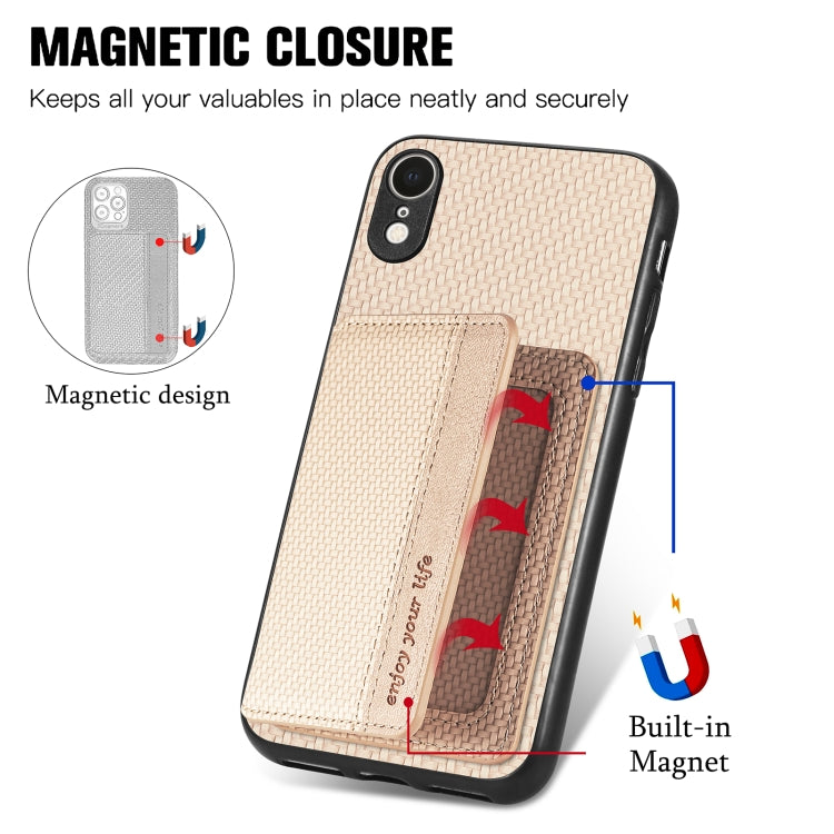 For iPhone XR Carbon Fiber Magnetic Card Bag Phone Case