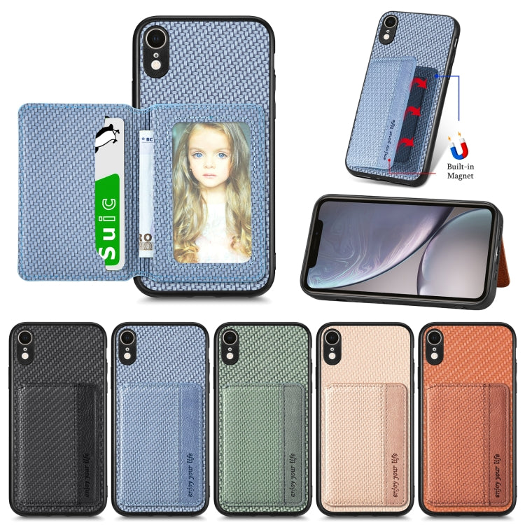 For iPhone XR Carbon Fiber Magnetic Card Bag Phone Case
