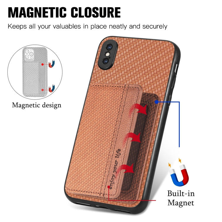 For iPhone XS Max Carbon Fiber Magnetic Card Bag Phone Case