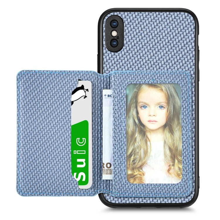 For iPhone XS Max Carbon Fiber Magnetic Card Bag Phone Case