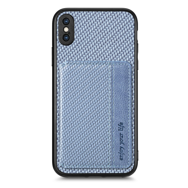 For iPhone XS Max Carbon Fiber Magnetic Card Bag Phone Case
