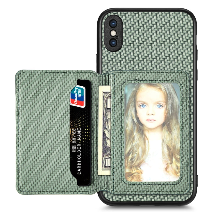 For iPhone XS Max Carbon Fiber Magnetic Card Bag Phone Case