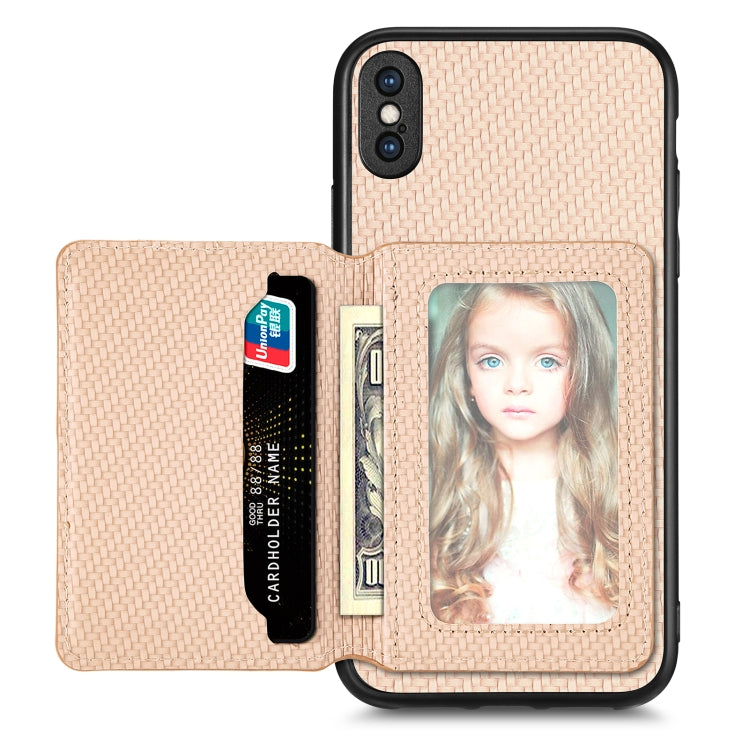 For iPhone XS Max Carbon Fiber Magnetic Card Bag Phone Case