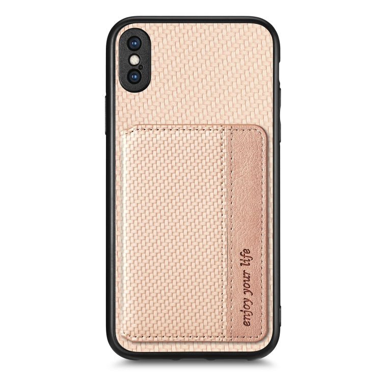 For iPhone XS Max Carbon Fiber Magnetic Card Bag Phone Case
