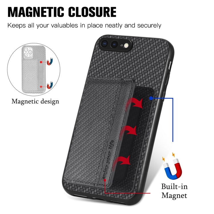 For iPhone SE 2022 / 2020 / 7 / 8 Carbon Fiber Magnetic Card Bag Phone Case