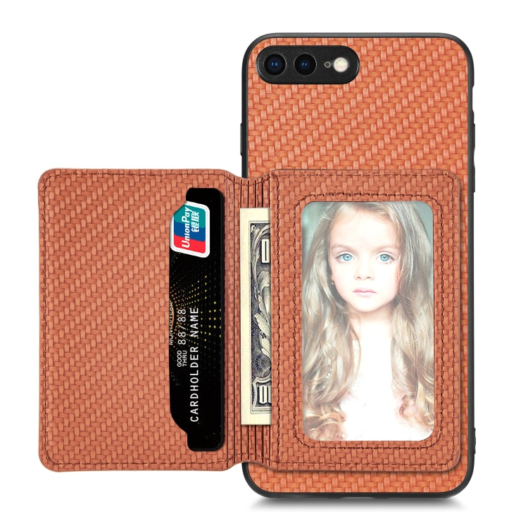 For iPhone SE 2022 / 2020 / 7 / 8 Carbon Fiber Magnetic Card Bag Phone Case