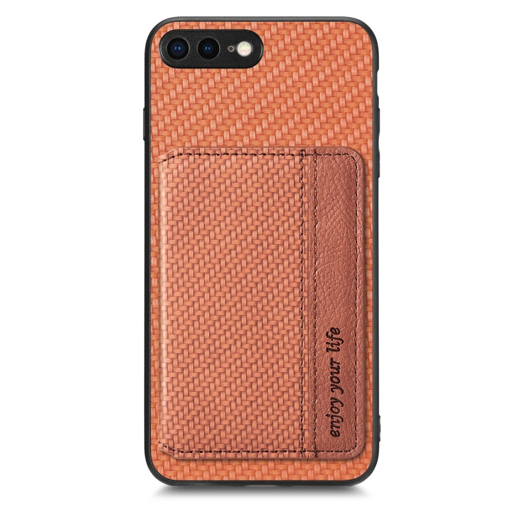 For iPhone SE 2022 / 2020 / 7 / 8 Carbon Fiber Magnetic Card Bag Phone Case