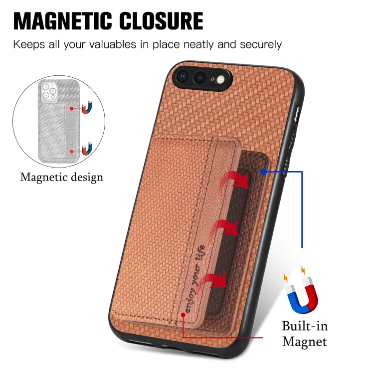 For iPhone SE 2022 / 2020 / 7 / 8 Carbon Fiber Magnetic Card Bag Phone Case