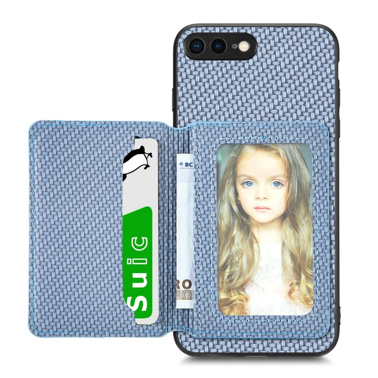 For iPhone SE 2022 / 2020 / 7 / 8 Carbon Fiber Magnetic Card Bag Phone Case