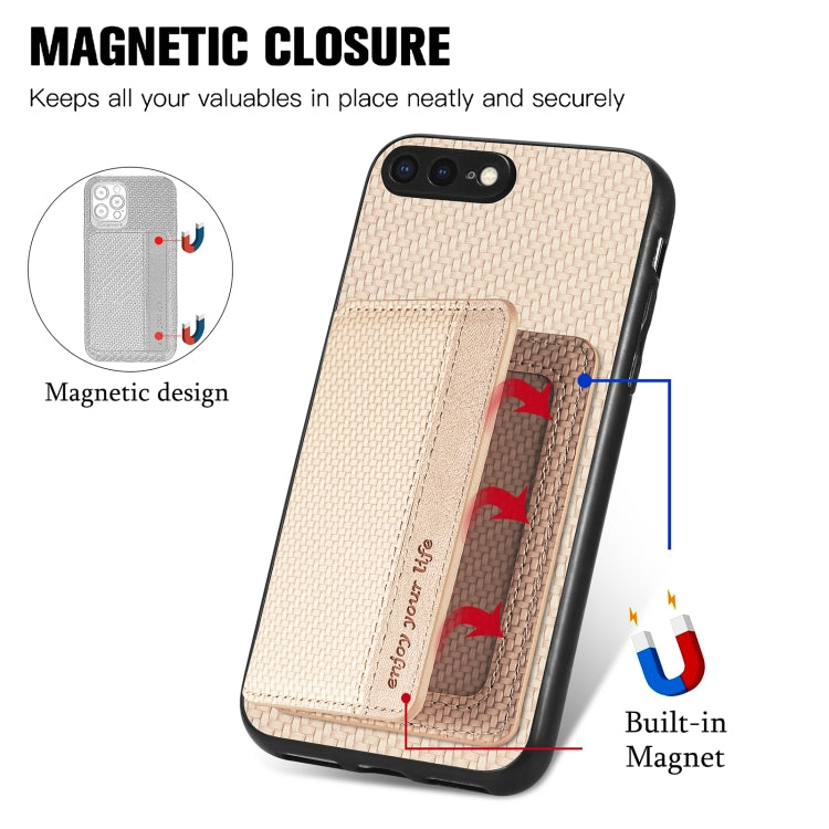 For iPhone SE 2022 / 2020 / 7 / 8 Carbon Fiber Magnetic Card Bag Phone Case