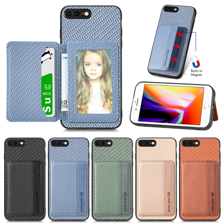 For iPhone SE 2022 / 2020 / 7 / 8 Carbon Fiber Magnetic Card Bag Phone Case