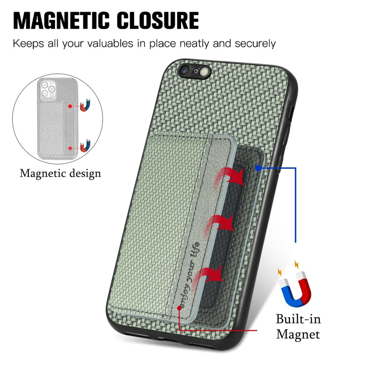For iPhone 6 / 6s Carbon Fiber Magnetic Card Bag Phone Case