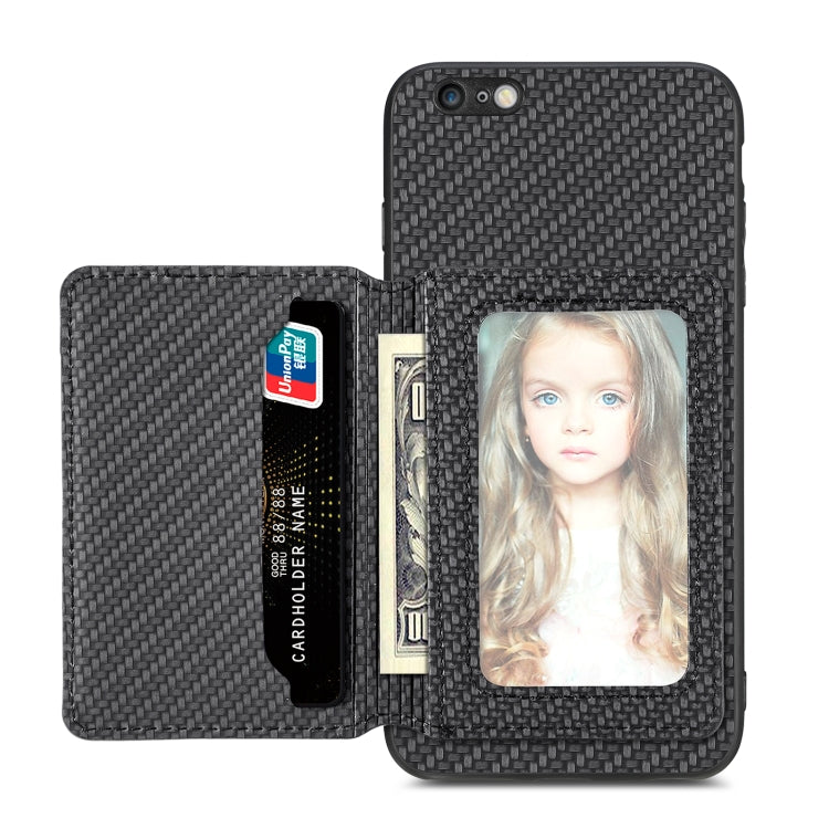 For iPhone 6 Plus / 6s Plus Carbon Fiber Magnetic Card Bag Phone Case