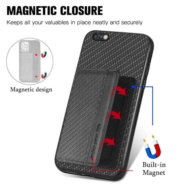 For iPhone 6 Plus / 6s Plus Carbon Fiber Magnetic Card Bag Phone Case