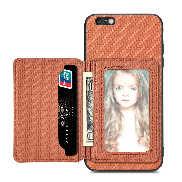 For iPhone 6 Plus / 6s Plus Carbon Fiber Magnetic Card Bag Phone Case