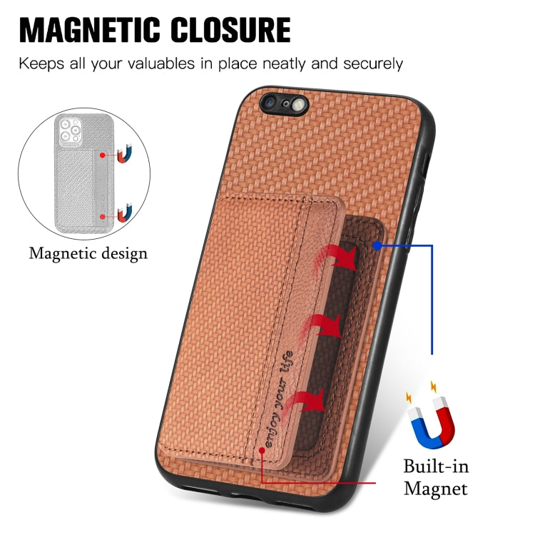 For iPhone 6 Plus / 6s Plus Carbon Fiber Magnetic Card Bag Phone Case