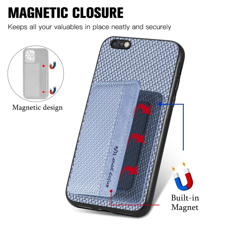 For iPhone 6 Plus / 6s Plus Carbon Fiber Magnetic Card Bag Phone Case